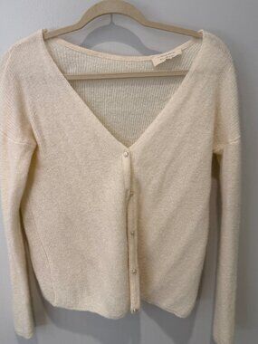 Sezane Cream V-Neck Button-Front Cardigan